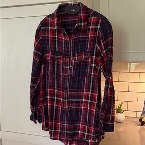 Red and Blue Plaid Button-Up Shirt